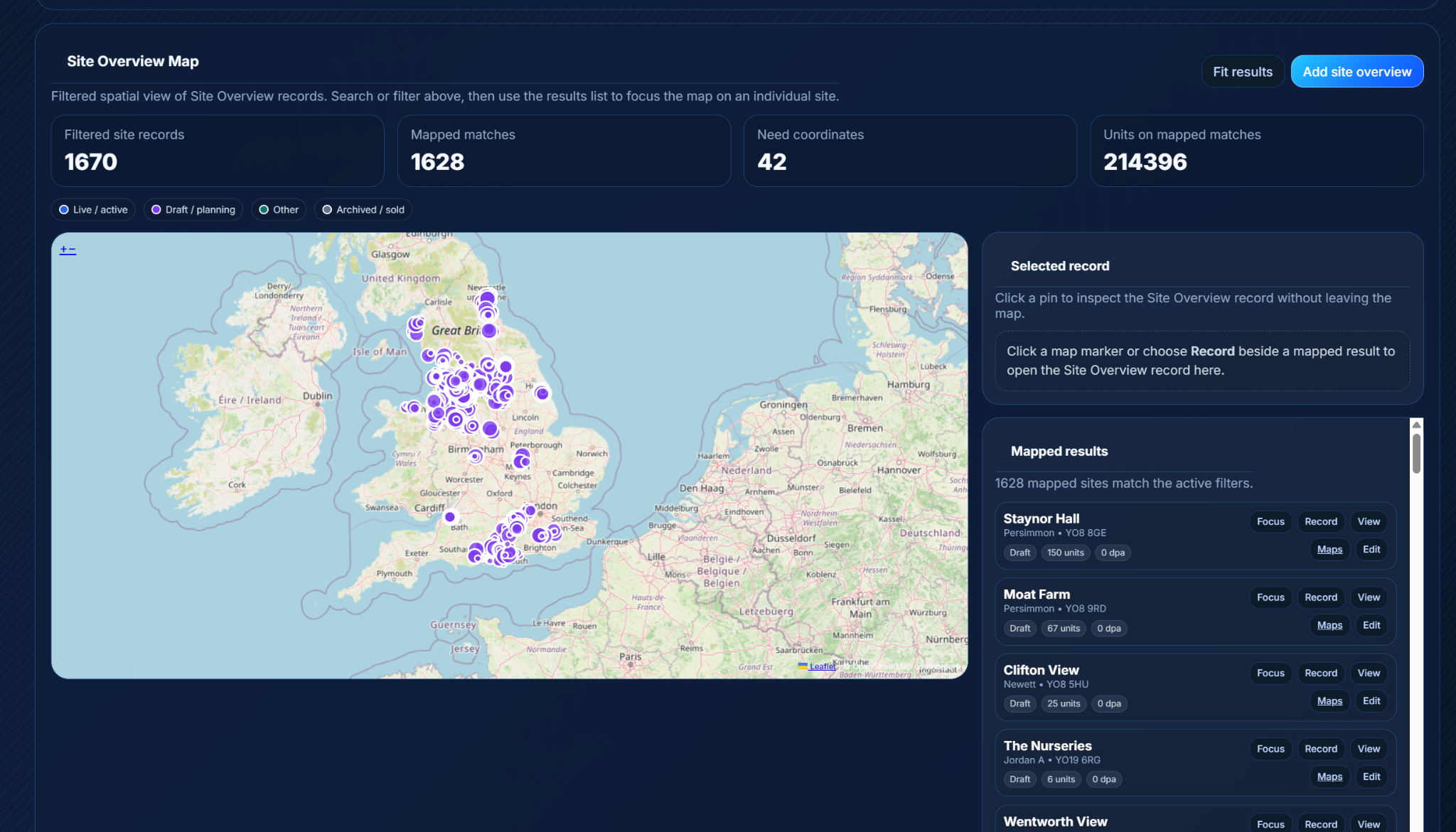 Site Overview map screenshot